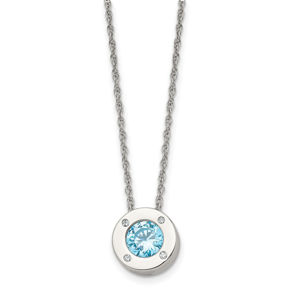 Stainless Steel Small Polished CZ December Birthstone Necklace, 20 In, Item N22920-DEC by The Black Bow Jewelry Co.