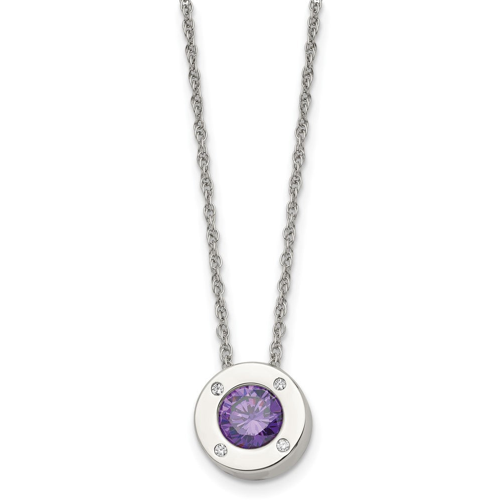 Alternate view of the Stainless Steel Small Polished CZ Birthstone Necklace, 20 Inch by The Black Bow Jewelry Co.