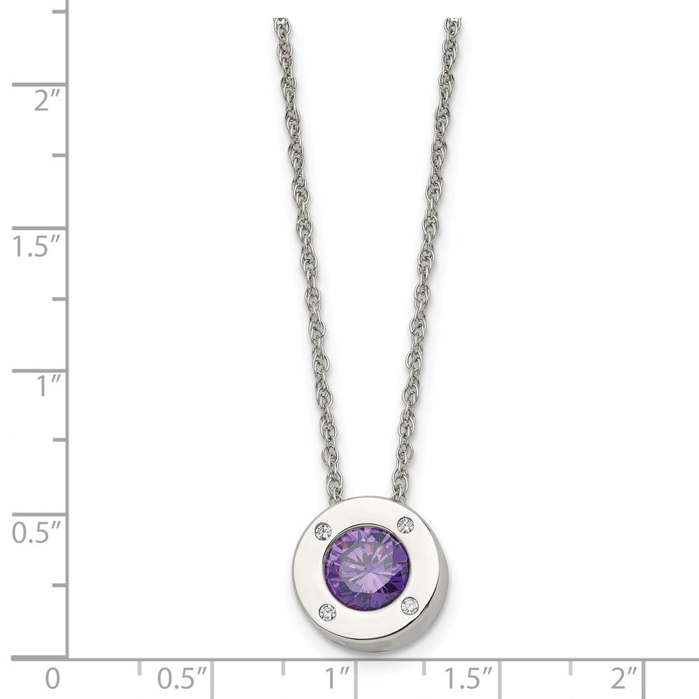 Alternate view of the Stainless Steel Small Polished CZ February Birthstone Necklace, 20 In by The Black Bow Jewelry Co.