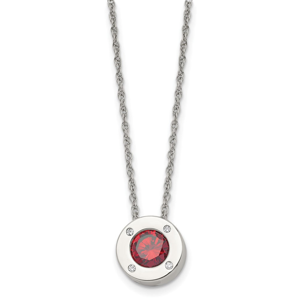 Stainless Steel Small Polished CZ January Birthstone Necklace, 20 Inch, Item N22920-JAN by The Black Bow Jewelry Co.