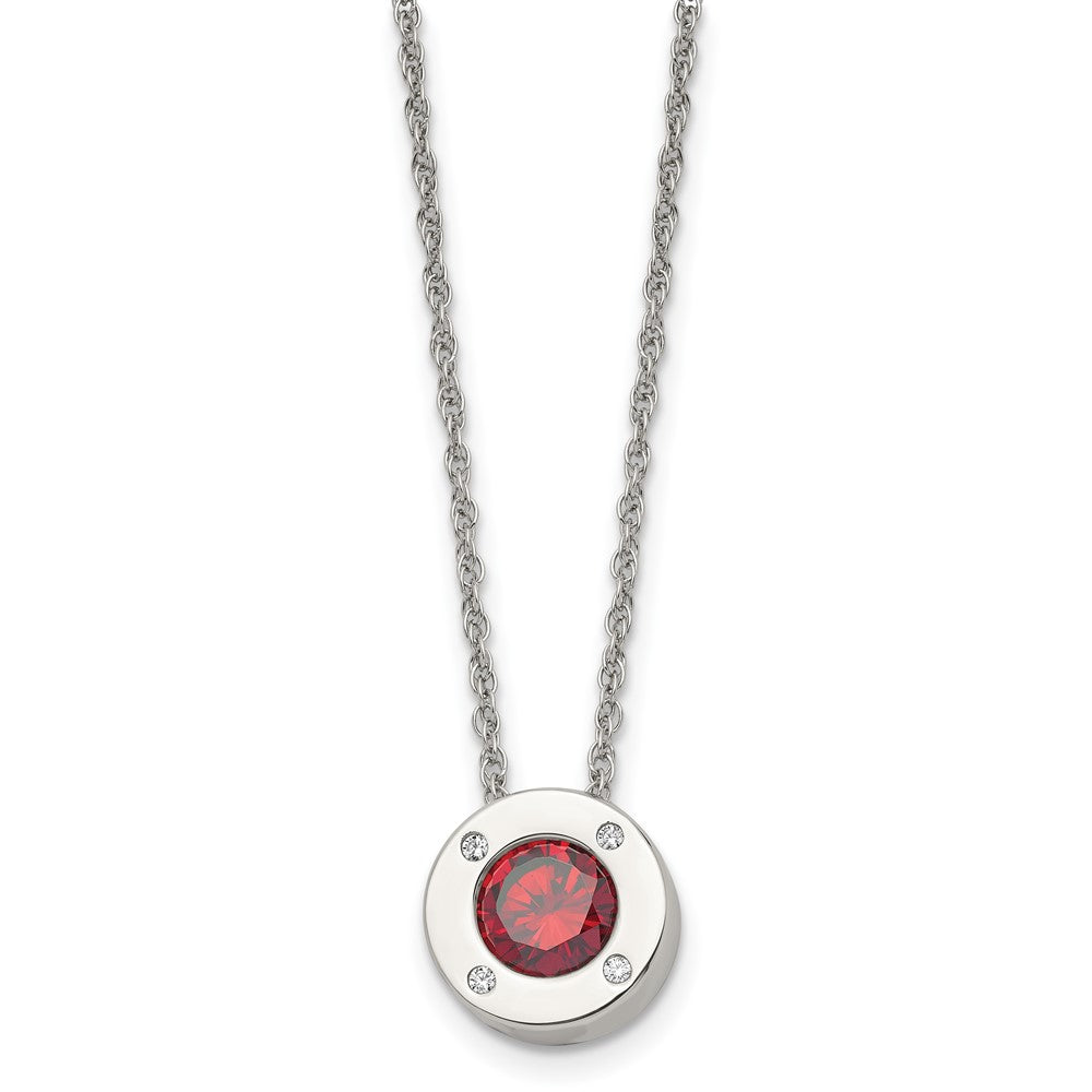 Stainless Steel Small Polished CZ Birthstone Necklace, 20 Inch, Item N22920 by The Black Bow Jewelry Co.