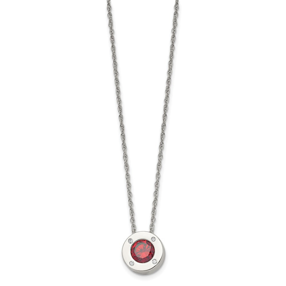 Alternate view of the Stainless Steel Small Polished CZ January Birthstone Necklace, 20 Inch by The Black Bow Jewelry Co.