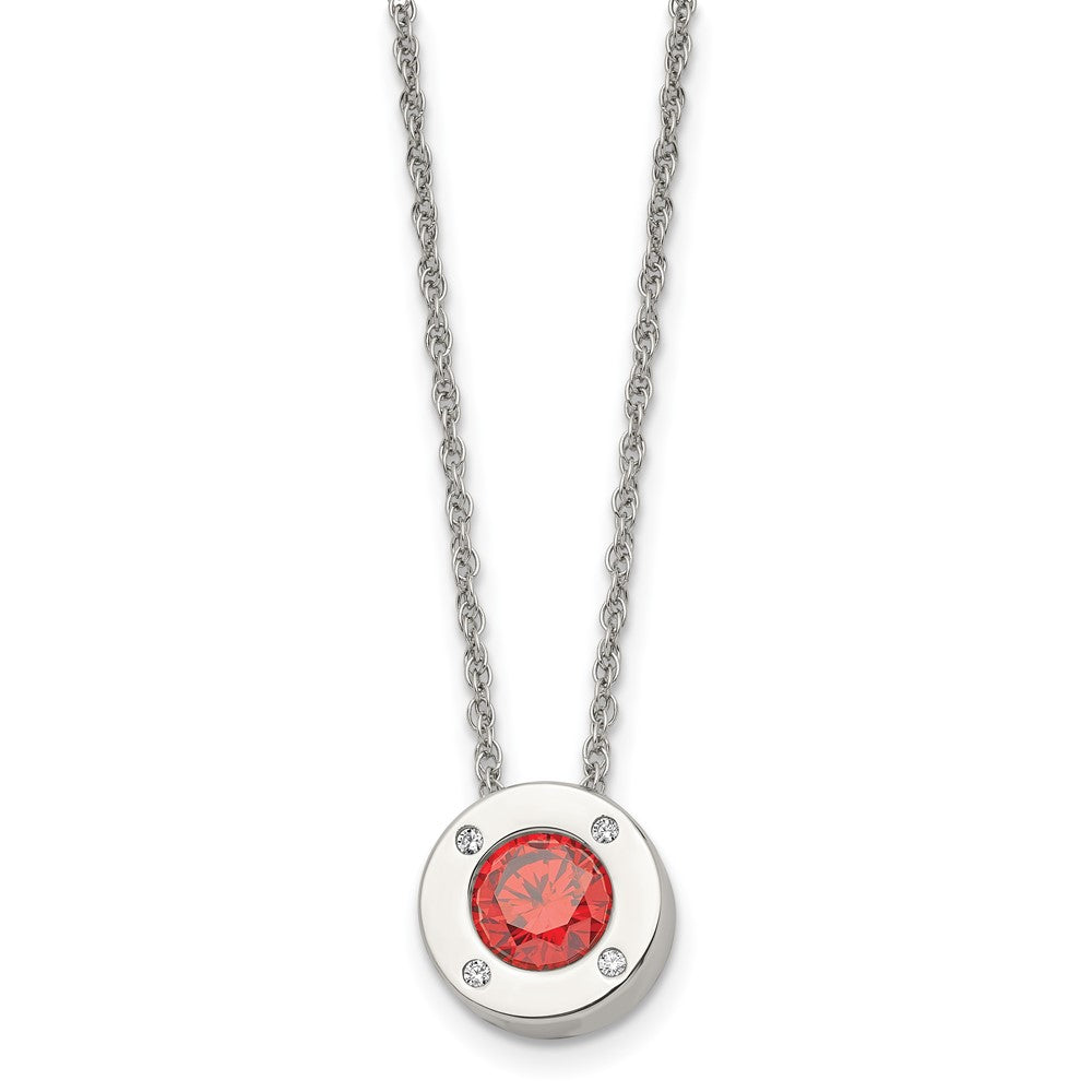 Stainless Steel Small Polished CZ July Birthstone Necklace, 20 Inch, Item N22920-JUL by The Black Bow Jewelry Co.