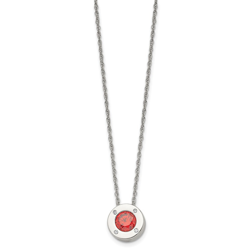 Alternate view of the Stainless Steel Small Polished CZ July Birthstone Necklace, 20 Inch by The Black Bow Jewelry Co.