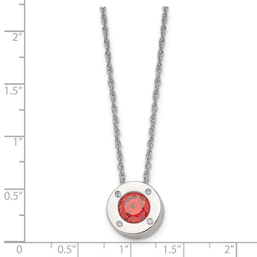 Alternate view of the Stainless Steel Small Polished CZ July Birthstone Necklace, 20 Inch by The Black Bow Jewelry Co.
