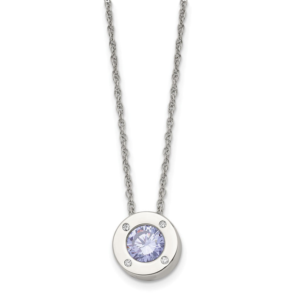 Stainless Steel Small Polished CZ June Birthstone Necklace, 20 Inch, Item N22920-JUN by The Black Bow Jewelry Co.