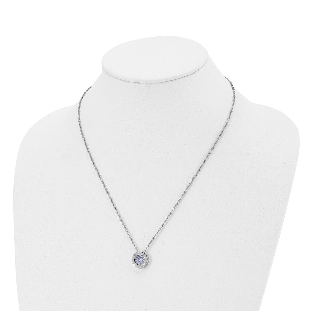 Alternate view of the Stainless Steel Small Polished CZ June Birthstone Necklace, 20 Inch by The Black Bow Jewelry Co.