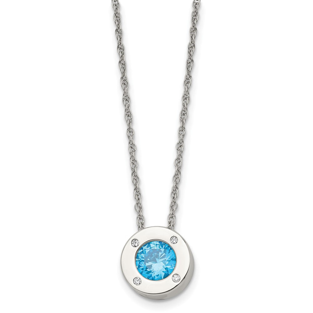 Alternate view of the Stainless Steel Small Polished CZ Birthstone Necklace, 20 Inch by The Black Bow Jewelry Co.