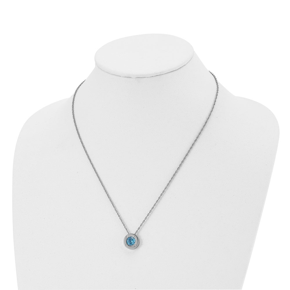 Alternate view of the Stainless Steel Small Polished CZ March Birthstone Necklace, 20 Inch by The Black Bow Jewelry Co.