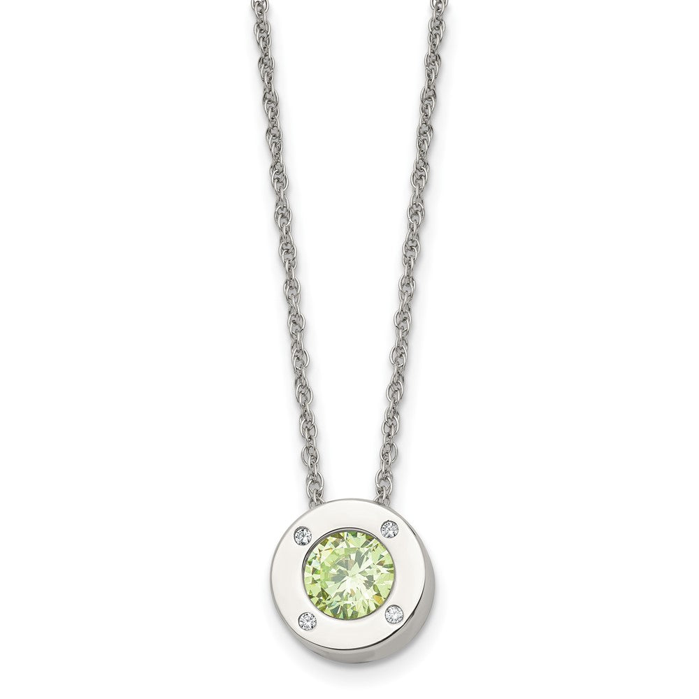 Stainless Steel Small Polished CZ May Birthstone Necklace, 20 Inch, Item N22920-MAY by The Black Bow Jewelry Co.