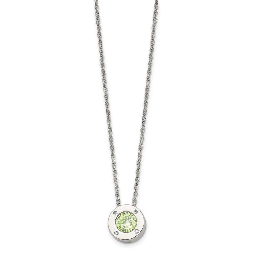 Alternate view of the Stainless Steel Small Polished CZ May Birthstone Necklace, 20 Inch by The Black Bow Jewelry Co.
