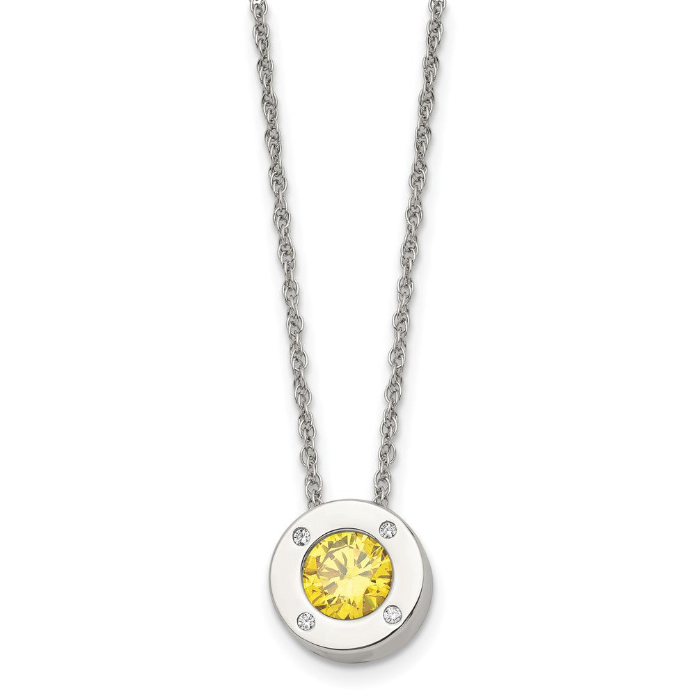 Stainless Steel Small Polished CZ November Birthstone Necklace, 20 In, Item N22920-NOV by The Black Bow Jewelry Co.
