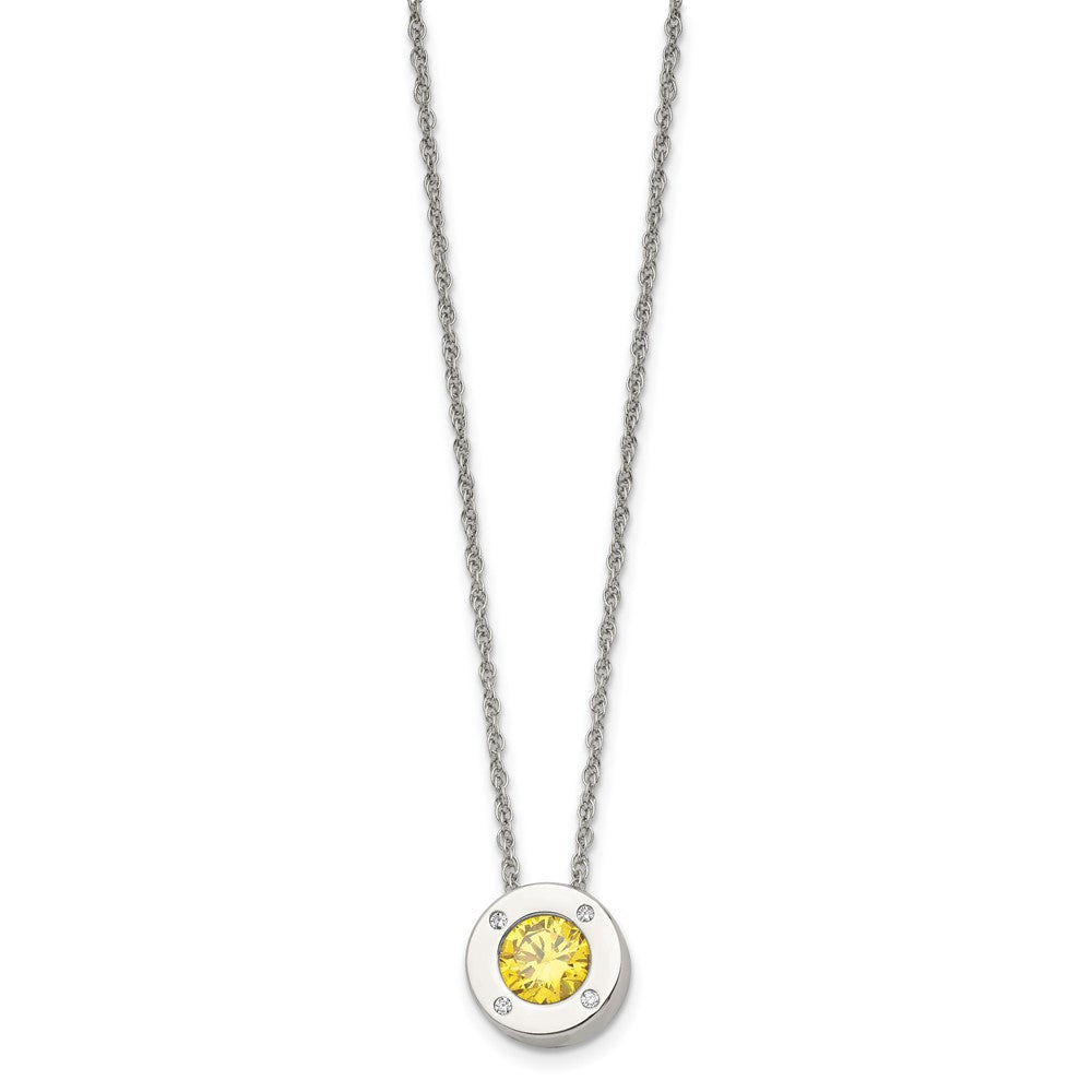 Alternate view of the Stainless Steel Small Polished CZ November Birthstone Necklace, 20 In by The Black Bow Jewelry Co.