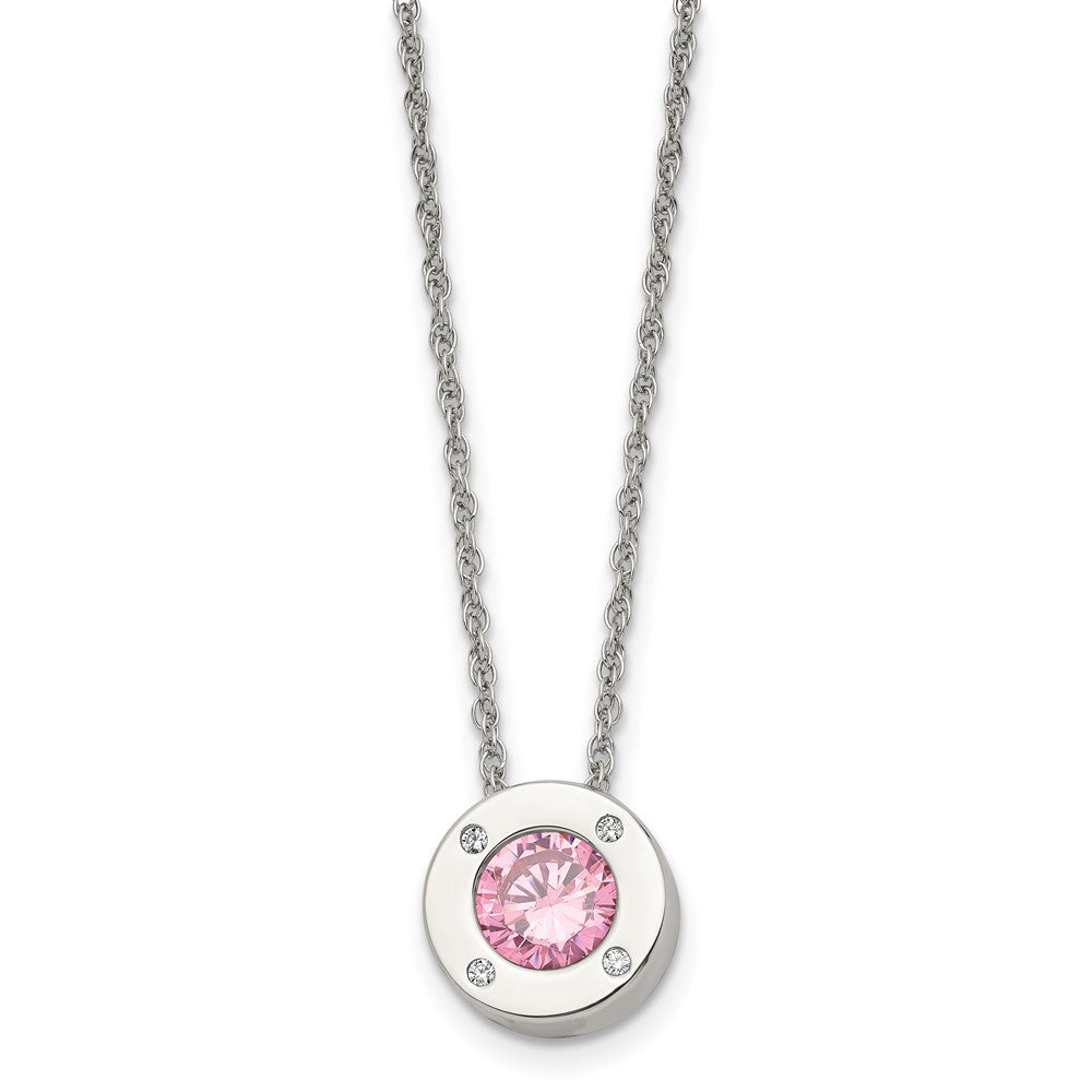 Stainless Steel Small Polished CZ October Birthstone Necklace, 20 Inch, Item N22920-OCT by The Black Bow Jewelry Co.