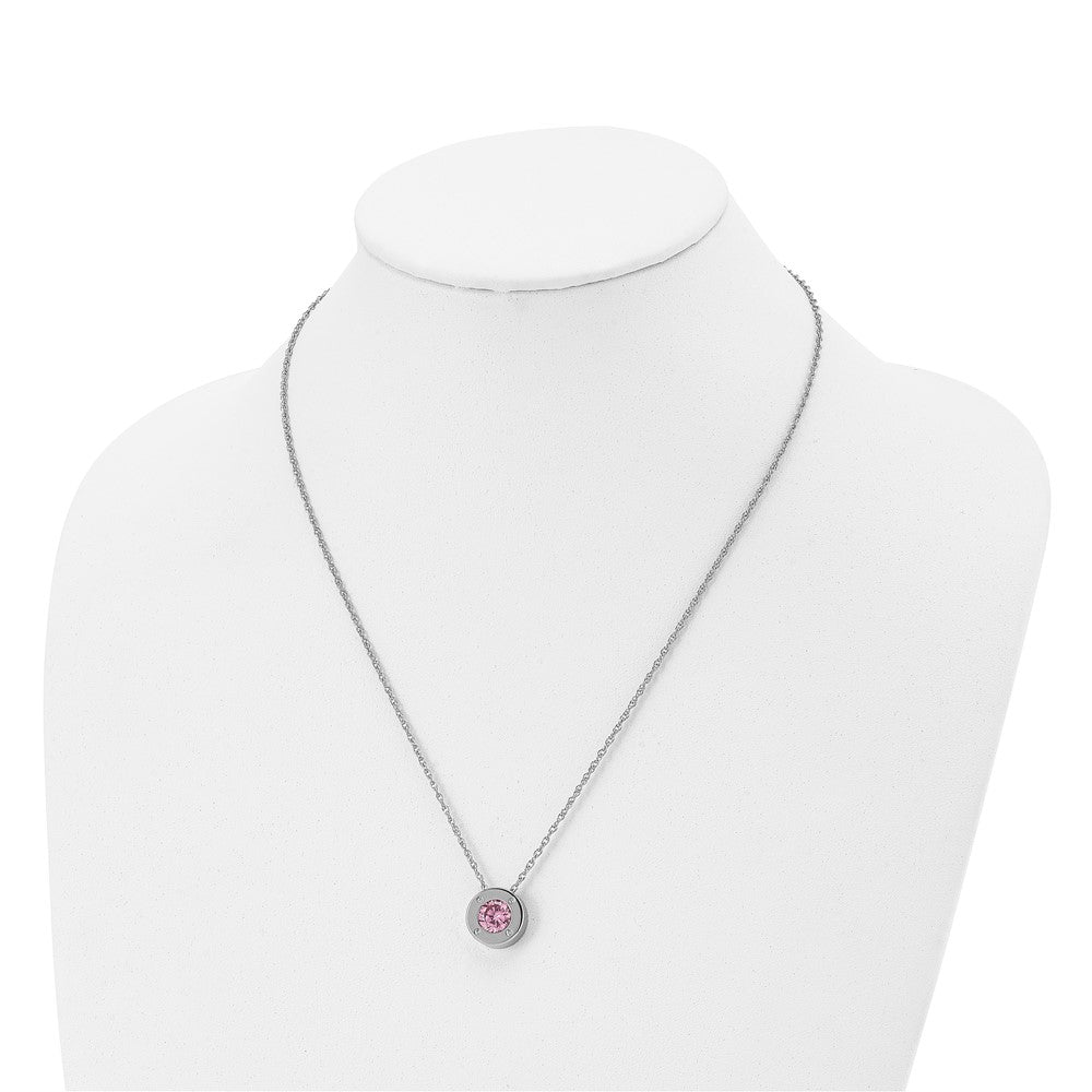 Alternate view of the Stainless Steel Small Polished CZ October Birthstone Necklace, 20 Inch by The Black Bow Jewelry Co.