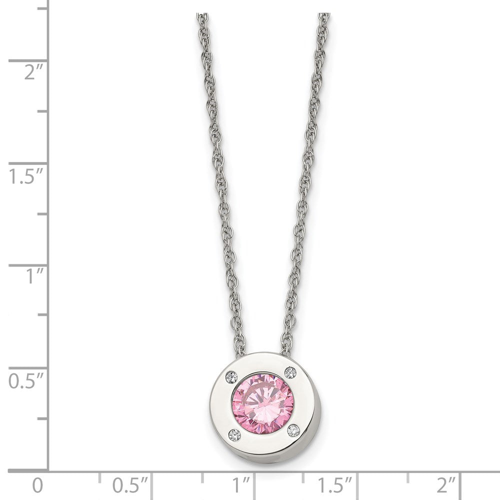 Alternate view of the Stainless Steel Small Polished CZ October Birthstone Necklace, 20 Inch by The Black Bow Jewelry Co.