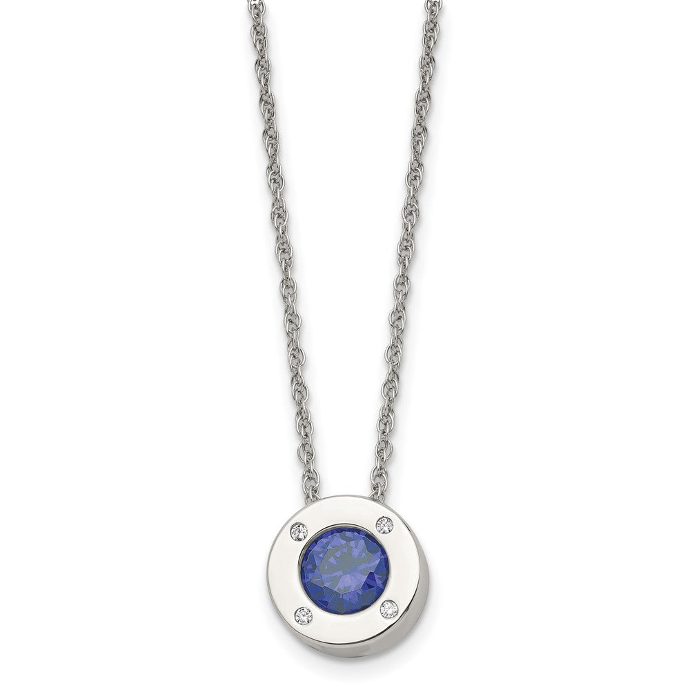 Stainless Steel Small Polished CZ September Birthstone Necklace, 20 In, Item N22920-SEP by The Black Bow Jewelry Co.