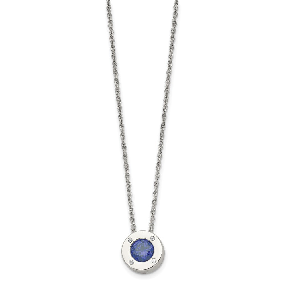 Alternate view of the Stainless Steel Small Polished CZ September Birthstone Necklace, 20 In by The Black Bow Jewelry Co.
