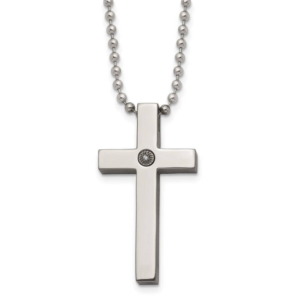 Men's Titanium Stainless Steel 1/2pt. Diamond Cross Necklace, 22 Inch, Item N22922 by The Black Bow Jewelry Co.