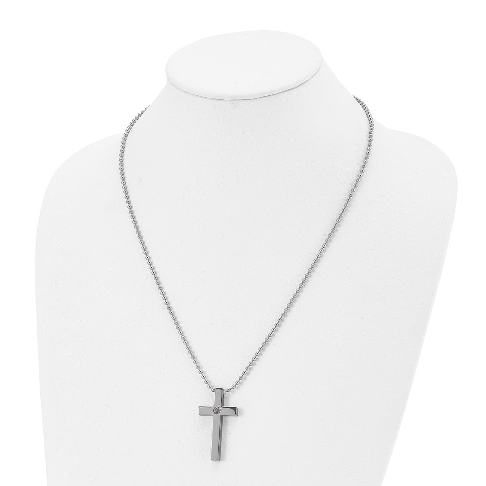 Alternate view of the Men's Titanium Stainless Steel 1/2pt. Diamond Cross Necklace, 22 Inch by The Black Bow Jewelry Co.