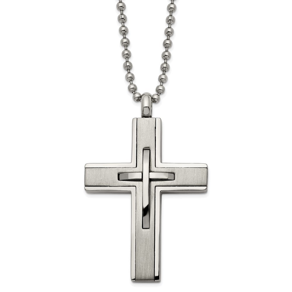 Men's Titanium & Stainless Steel Cross Necklace, 22 Inch, Item N22923 by The Black Bow Jewelry Co.