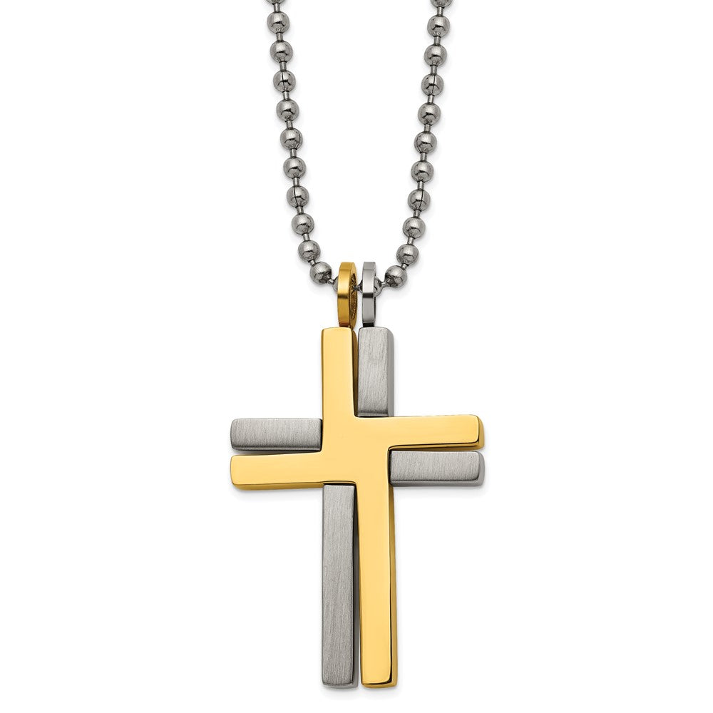 Titanium, Gold Tone & Stainless Steel Moveable Cross Necklace, 22 Inch, Item N22924 by The Black Bow Jewelry Co.