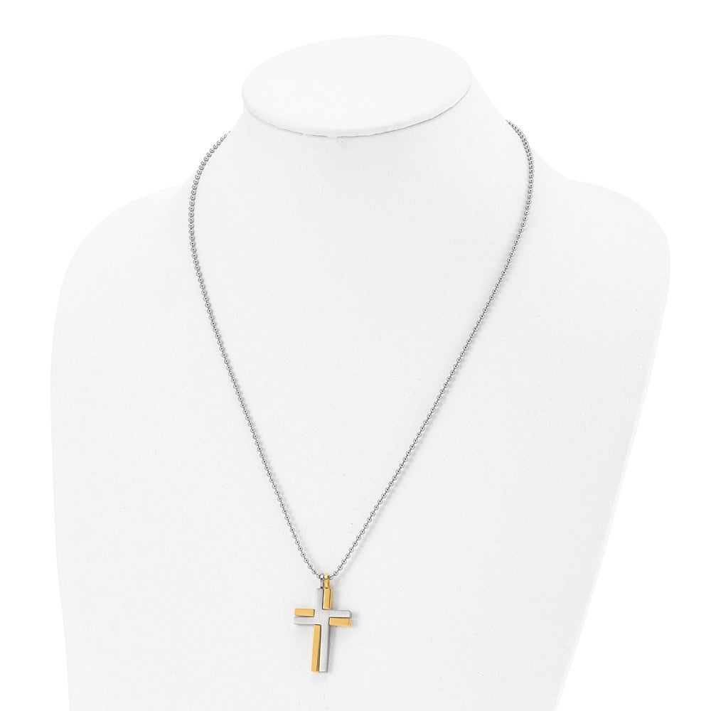 Alternate view of the Titanium, Gold Tone & Stainless Steel Moveable Cross Necklace, 22 Inch by The Black Bow Jewelry Co.