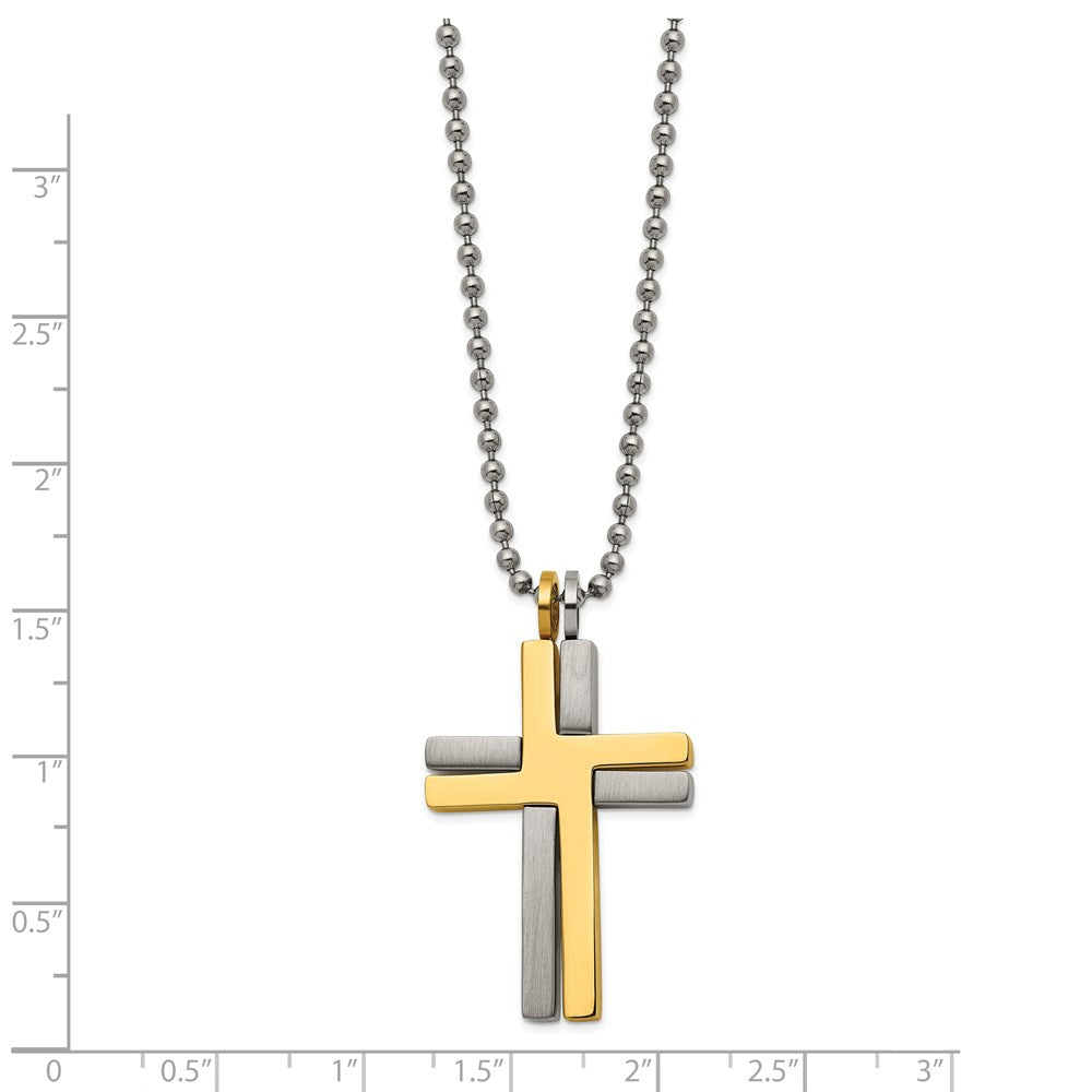 Alternate view of the Titanium, Gold Tone & Stainless Steel Moveable Cross Necklace, 22 Inch by The Black Bow Jewelry Co.