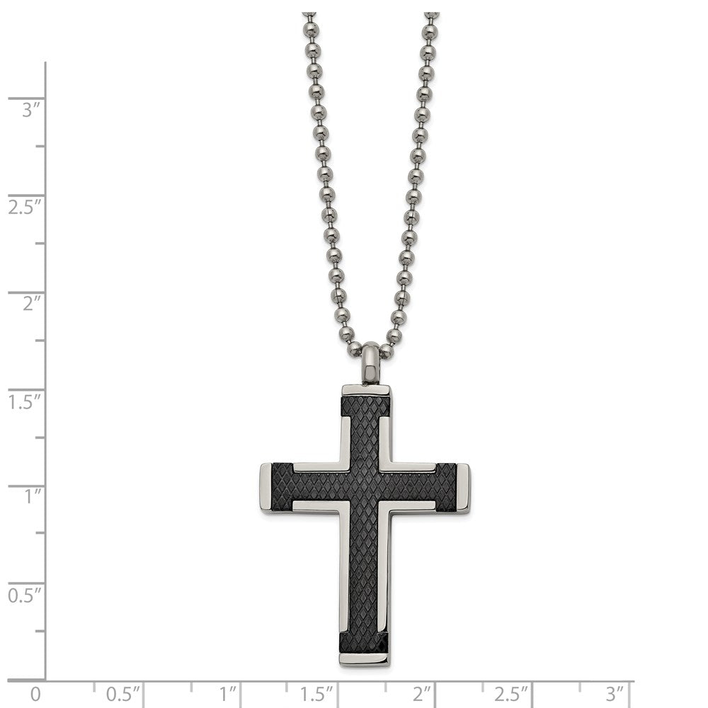 Alternate view of the Men's Titanium & Stainless Steel Black Textured Cross Necklace, 22 In by The Black Bow Jewelry Co.