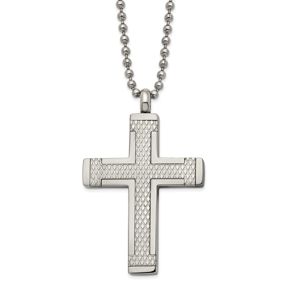 Men's Titanium Polished & Laser Cut Textured Cross Necklace, 22 Inch, Item N22926 by The Black Bow Jewelry Co.