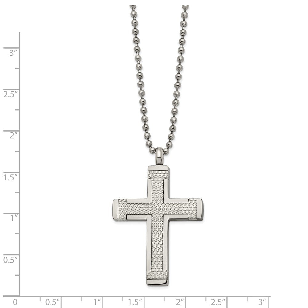 Alternate view of the Men's Titanium Polished & Laser Cut Textured Cross Necklace, 22 Inch by The Black Bow Jewelry Co.