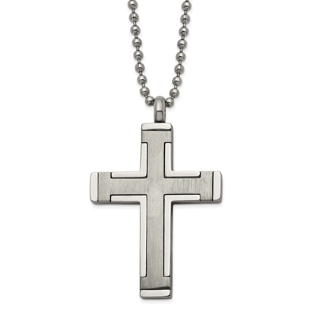 Titanium & Stainless Steel Brushed & Polished Cross Necklace, 22 Inch, Item N22927 by The Black Bow Jewelry Co.