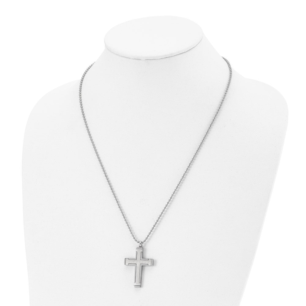 Alternate view of the Titanium & Stainless Steel Brushed & Polished Cross Necklace, 22 Inch by The Black Bow Jewelry Co.