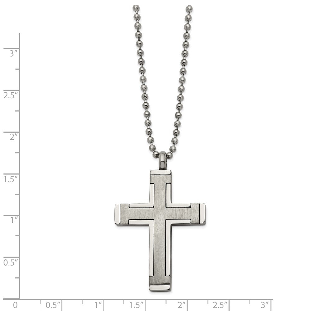 Alternate view of the Titanium & Stainless Steel Brushed & Polished Cross Necklace, 22 Inch by The Black Bow Jewelry Co.