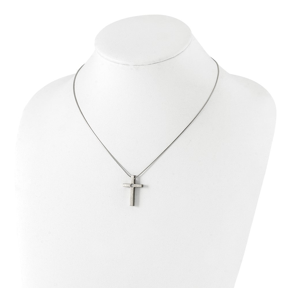 Alternate view of the Women's Titanium, Stainless Steel & CZ Brushed Cross Necklace, 18 Inch by The Black Bow Jewelry Co.