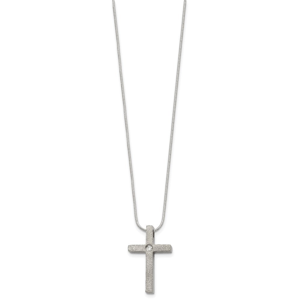 Alternate view of the Women's Titanium, Stainless Steel & CZ Brushed Cross Necklace, 18 Inch by The Black Bow Jewelry Co.