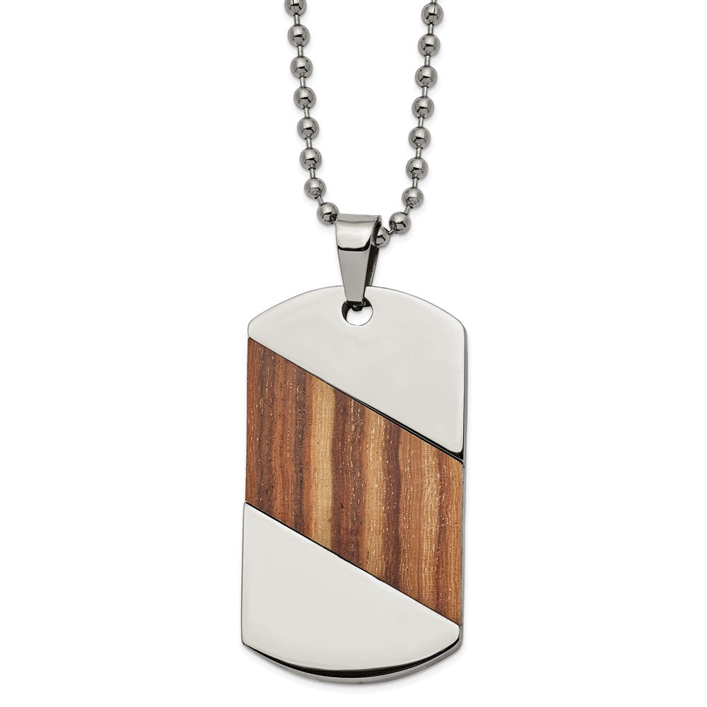 Men's Titanium, Stainless Steel & Rosewood Dog Tag Necklace, 22 Inch, Item N22930 by The Black Bow Jewelry Co.
