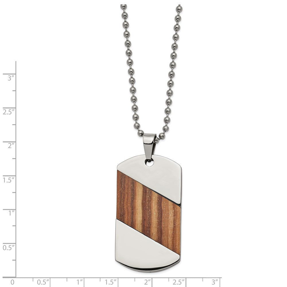 Alternate view of the Men's Titanium, Stainless Steel & Rosewood Dog Tag Necklace, 22 Inch by The Black Bow Jewelry Co.