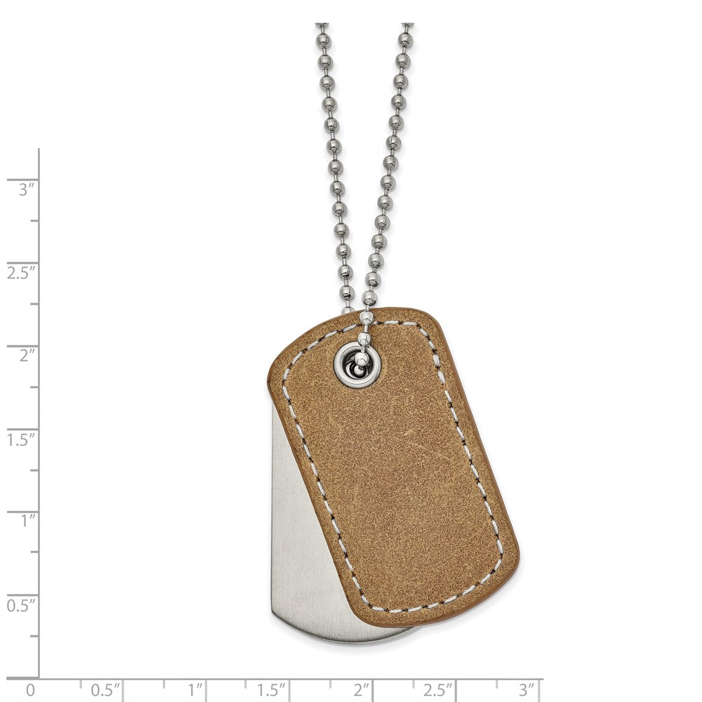 Alternate view of the Men's Stainless Steel & Tan Leather 2 Piece Dog Tag Necklace, 22 Inch by The Black Bow Jewelry Co.