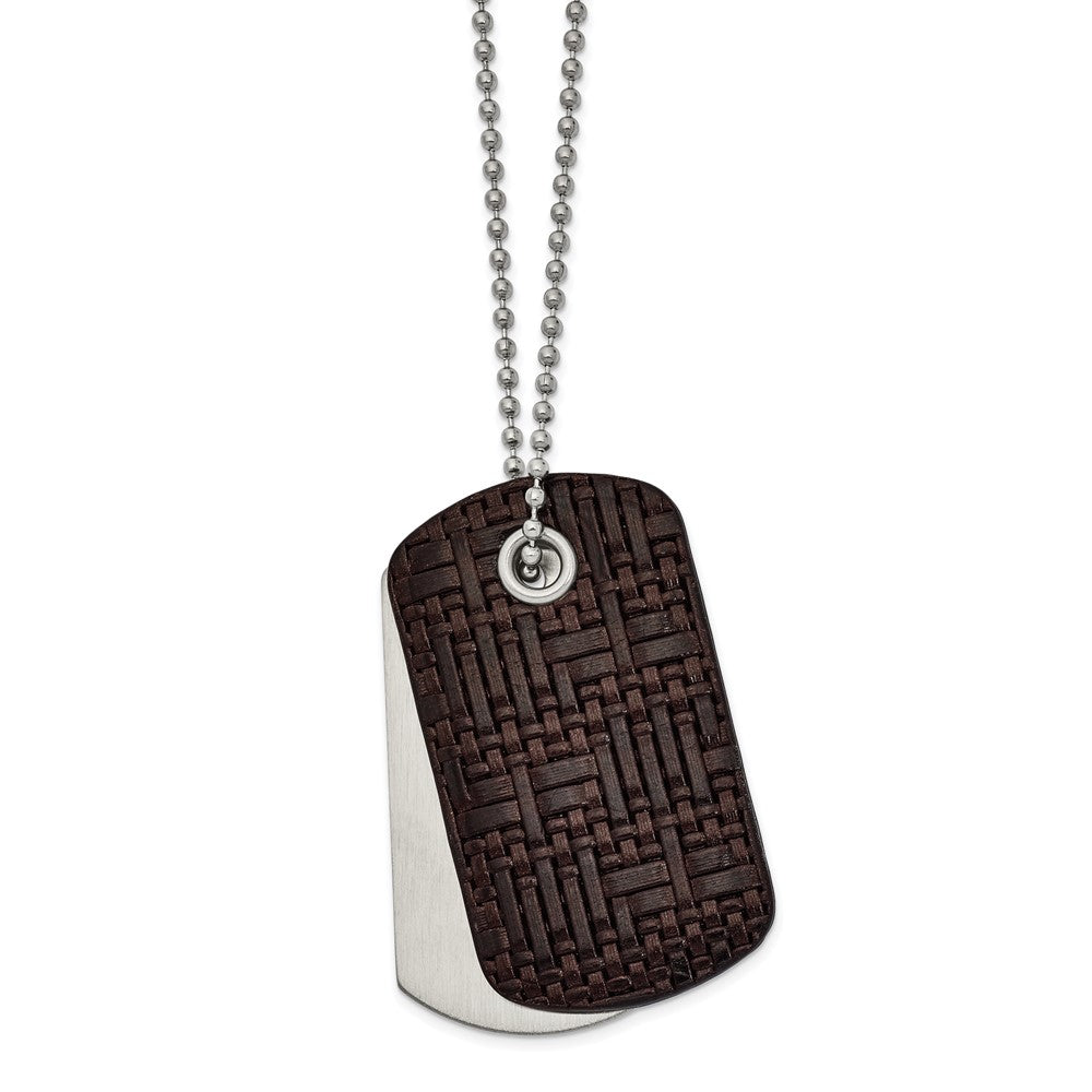 Stainless Steel & Brown Woven Leather 2 Piece Dog Tag Necklace, 22 In, Item N22936 by The Black Bow Jewelry Co.