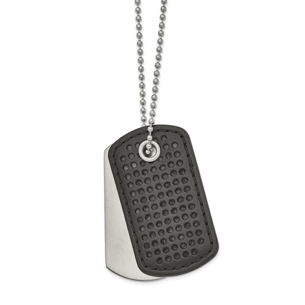 Men's Stainless Steel & Black Leather 2 Piece Dog Tag Necklace, 22 In, Item N22937 by The Black Bow Jewelry Co.