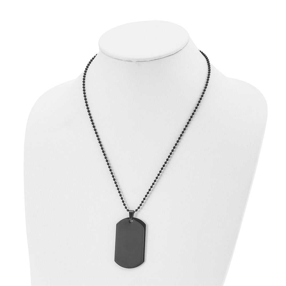 Alternate view of the Men's Black Plated Stainless Steel Polished Dog Tag Necklace, 20 Inch by The Black Bow Jewelry Co.