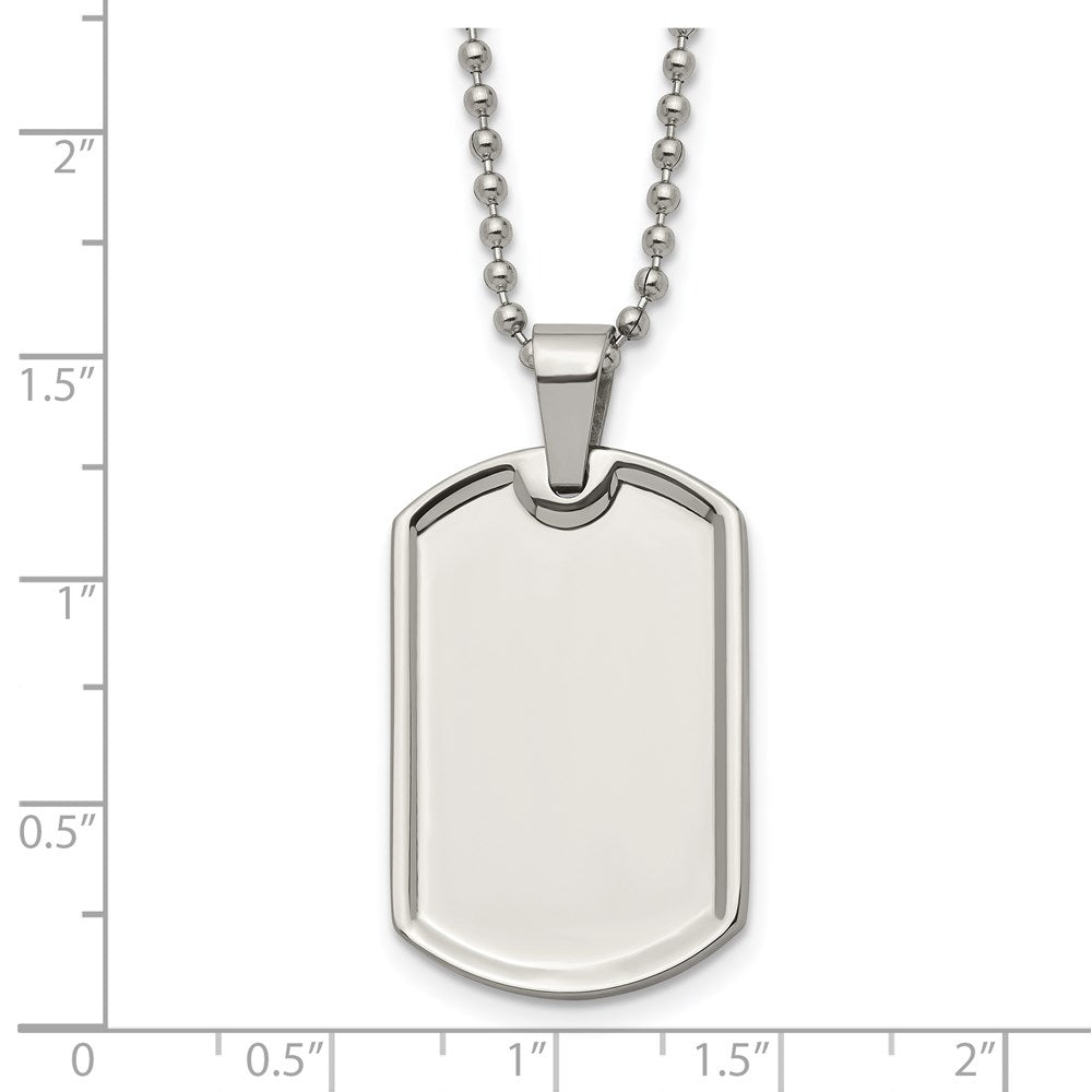 Alternate view of the Men's Stainless Steel Polished Medium Dog Tag Necklace, 20 Inch by The Black Bow Jewelry Co.