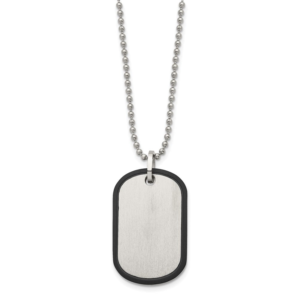Alternate view of the Mens Stainless Steel Black Plated Edge Brushed Dog Tag Necklace, 22 In by The Black Bow Jewelry Co.