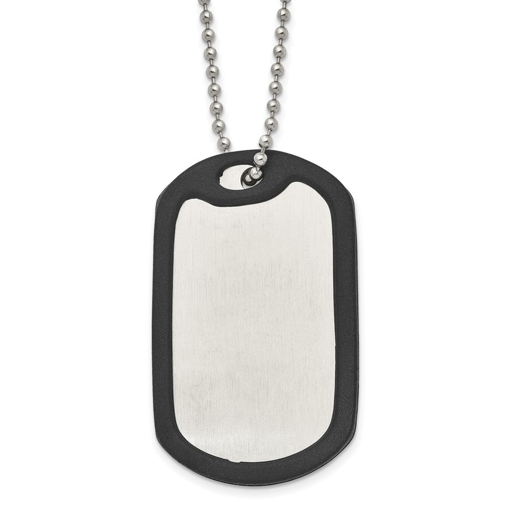 Stainless Steel Removeable Black Rubber Edge Dog Tag Necklace, 24 Inch, Item N22944 by The Black Bow Jewelry Co.