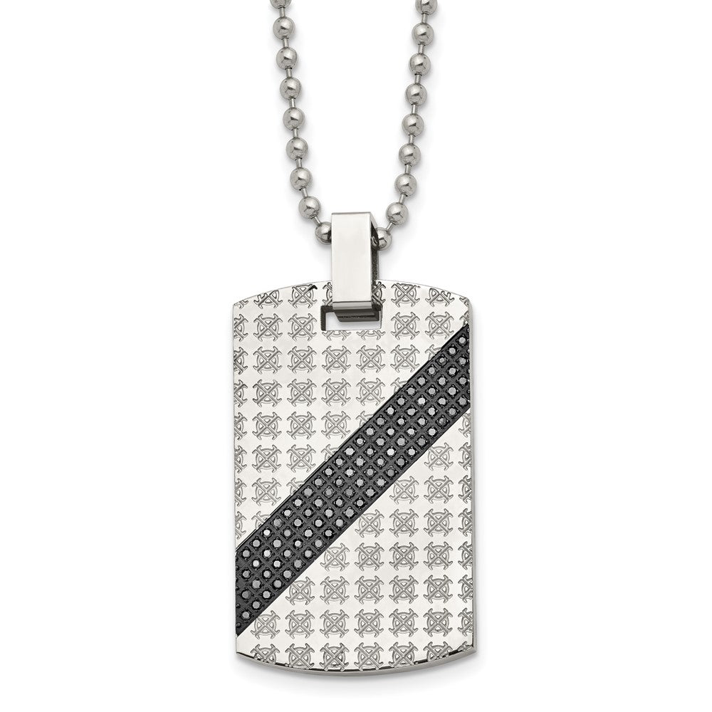 Men's Stainless Steel 1/2 Cttw Black Diamond Dog Tag Necklace, 24 Inch, Item N22947 by The Black Bow Jewelry Co.