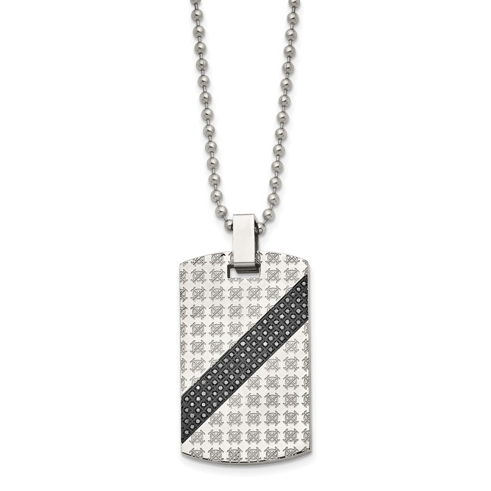 Alternate view of the Men's Stainless Steel 1/2 Cttw Black Diamond Dog Tag Necklace, 24 Inch by The Black Bow Jewelry Co.