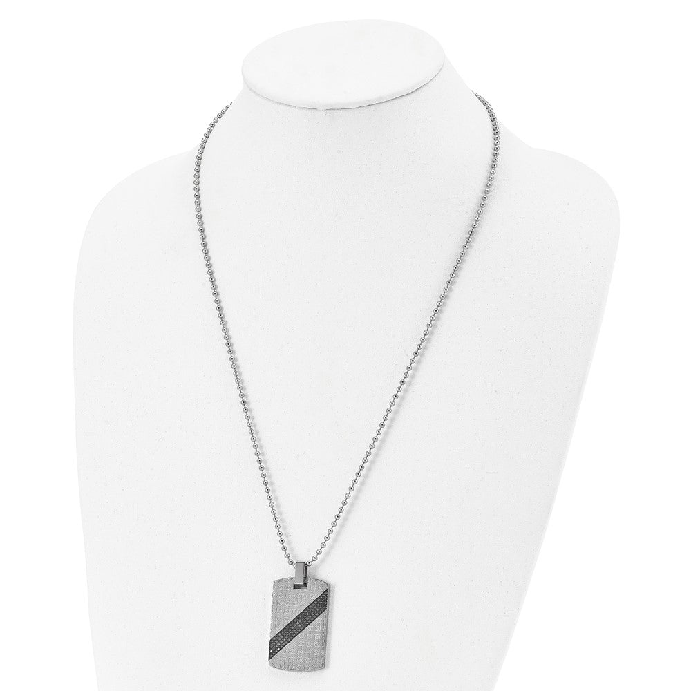 Alternate view of the Men's Stainless Steel 1/2 Cttw Black Diamond Dog Tag Necklace, 24 Inch by The Black Bow Jewelry Co.