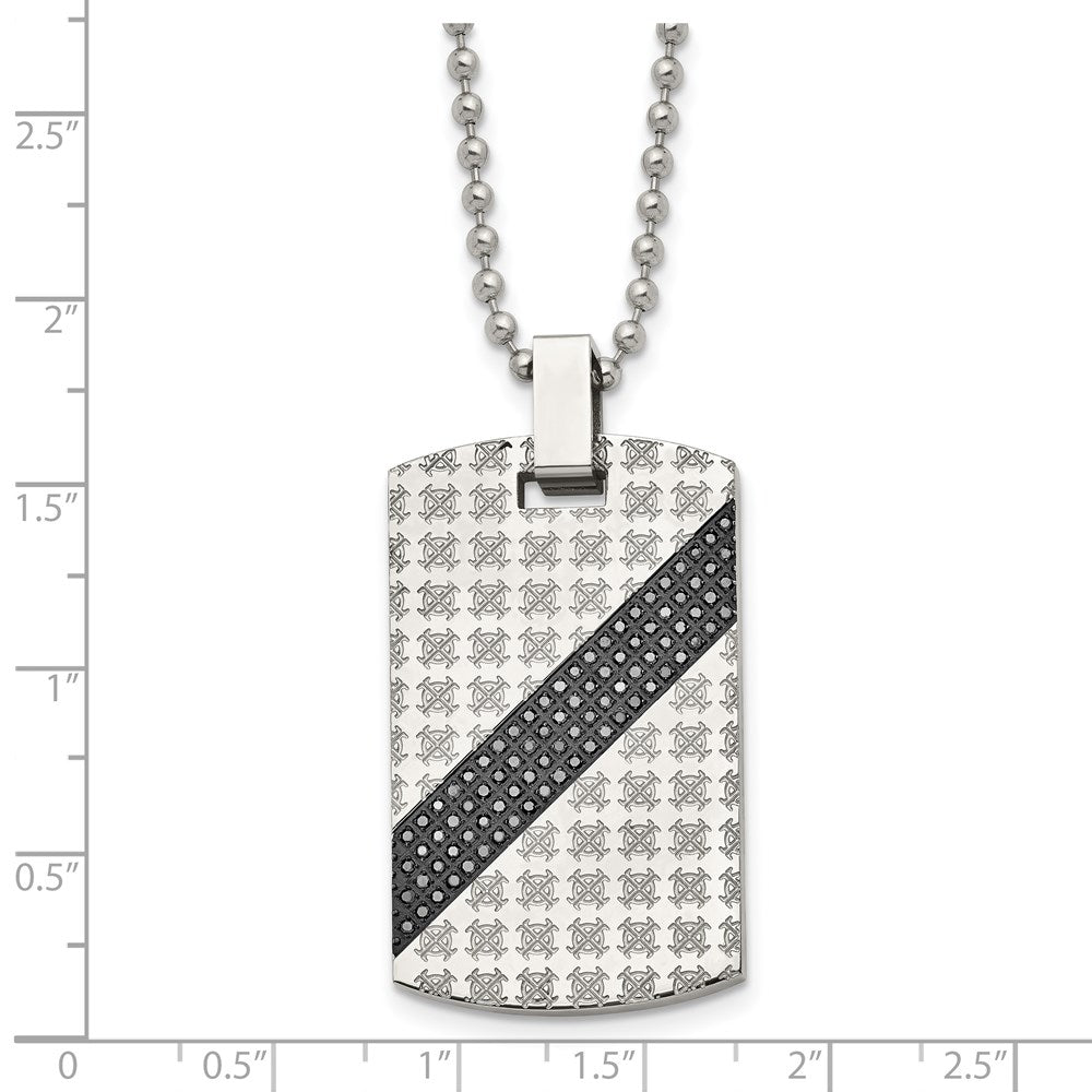 Alternate view of the Men's Stainless Steel 1/2 Cttw Black Diamond Dog Tag Necklace, 24 Inch by The Black Bow Jewelry Co.