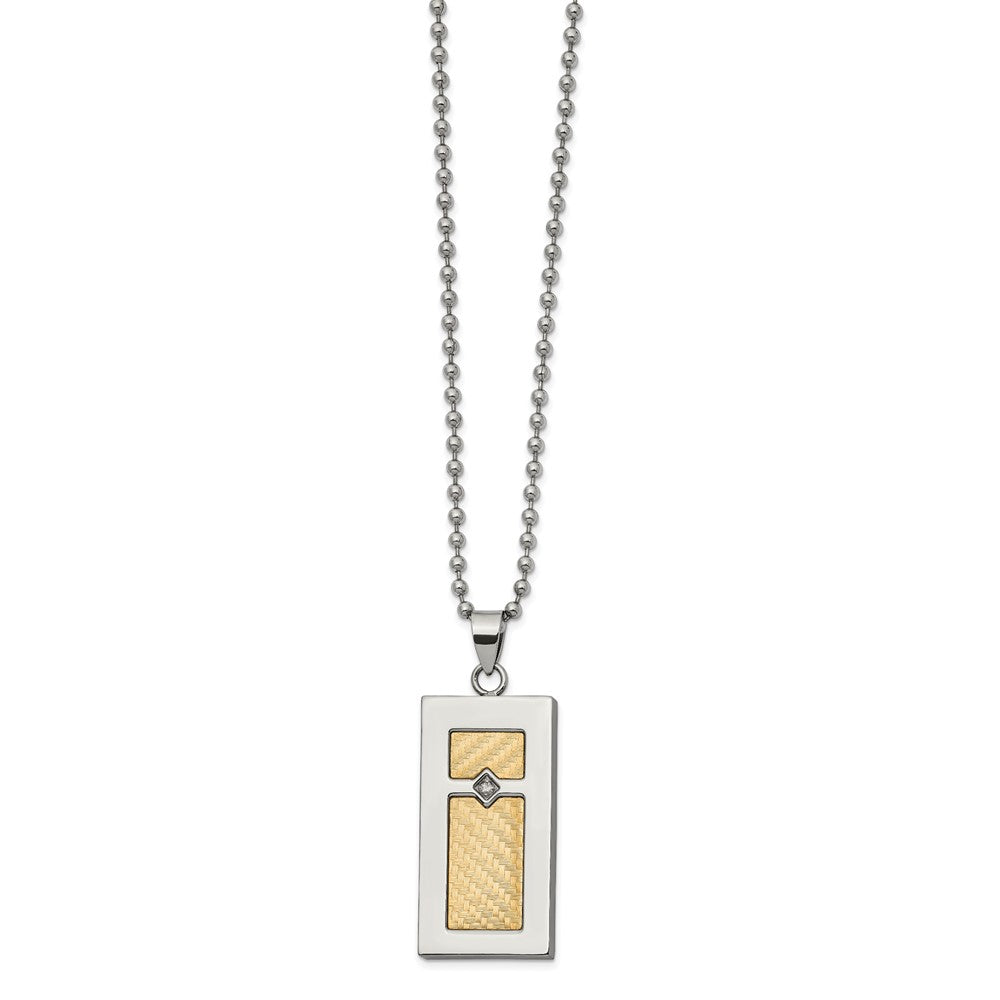 Stainless Steel, 18k Yellow Gold Accent .025ct Diamond Necklace, 24 In, Item N22948 by The Black Bow Jewelry Co.